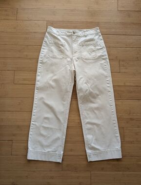 Old Navy Cream Wide Leg Cropped Cotton Blend High-Rise Pants